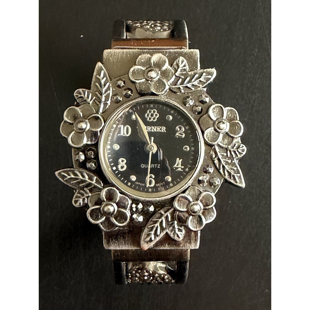 Bijoux Terner Watch Floral Gunmetal Gray Japan Movement Stretch‎ Band